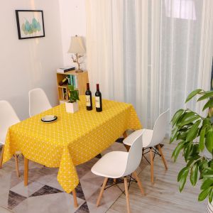 Simplicity Modern Rectangle Yellow Checkered Cotton Linen Tablecloth