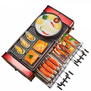 Multi-function electric oven smokeless home barbecue automatic rotating indoor barbecue machine grilled fish hot pot barbecue one pot