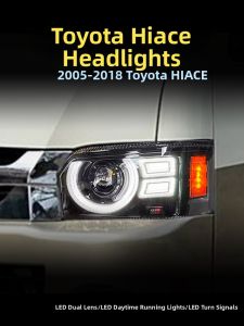 Toyota HiAce 2005-2018 LED Headlight Assembly with Bi LED Projector Lens Daytime Running Lights Black Housing Easy Installation