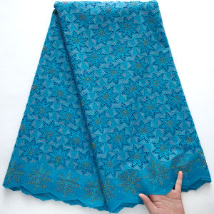 Sky Blue Swiss Voile Lace In Switzerland With Stones African Nigerian Dry Lace Fabrics High Quality Cotton Lace Fabric Material​
