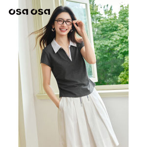 OSA | Intelligent Stripe Notch Collar Two-Piece Style Slimming Short T-Shirt
