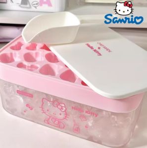 【XZxinzhan】24 Grids Food Grade Silicone Hello Kitty Ice Cube Mold Kawaii Ice Box with Lid Homemade Ice Cubes Household Push Type Gift