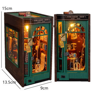 DIY Book Nook Kit Miniature Wooden Dollhouse with Light Bookshelf Insert Decoration Model for Bookshop Memories Christmas Gifts