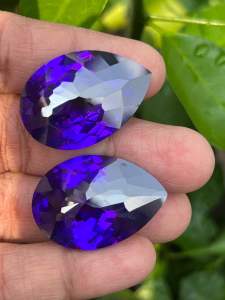 พลอย เพชรรัสเซีย CZ สีม่วงน้ำเงิน รูป PEAR CUBIC ZIRCONIA ink blue violet 20x30 mm มิลลิเมตร 2 pcs 2 เม็ด PURPLE GEMSTONE STONE