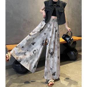 New Casual High Waist Hangzhou Style Water-Road Print Fluffy Women Summer Fashion Belted Mini Hem Wide-Leg Gored Skort