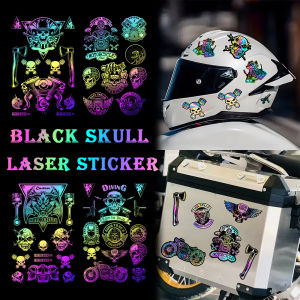 Black Skull Sticker Universal Laser Waterproof Sticker Motorcycle Body Helmet Retro Elements Decorative Decal Motorcycle Accessories for Yamaha Xmax Nmax 300 Honda Click 125 150 PCX 160 Kawasaki