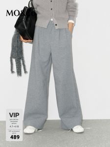 MO&Co. | Warm Lightweight Cotton Twill Relaxed Fit High Waist Trousers