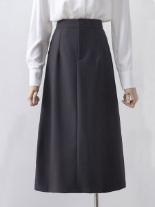 กระโปรงทรงเอเอวสูงสีดำ ทรงสากลสำหรับผู้หญิง กระโปรงทรงเอยาวปานกลาง ฤดูใบไม้ผลิและฤดูร้อน 2023 กระโปรงสั้นแบบเดรสสีพื้น
