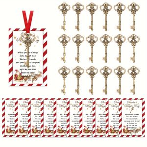 10/20sets Vintage Santa Claus Christmas Ornaments Bulk Santa Key Decorations for Christmas Eve Decor Holiday Party Favors