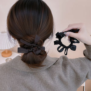 ยางรัดผมลายผีเสื้อสีดำสำหรับผู้หญิง ยางยืดสูง ทรงหางม้า วัสดุยาง 2025 ใหม่ล่าสุด แฟชั่น