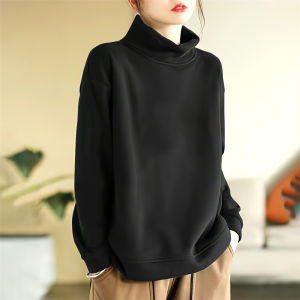Loose Fit Long Sleeve Crew Neck Sweatshirt Womens Pure Cotton Autumn Winter Large Size Half High Collar Casual Versatile Top