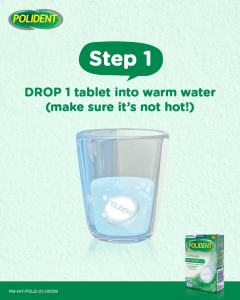 Viên sủi ngâm làm sạch Polident của Mỹ - Vệ sinh hàm giả răng giả hàm tháo lắp khay chỉnh nha khay tẩy trắng