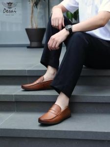 Desai Mens Wide Width Faux Leather Grain Penny Loafers Slip On Driving Moccasins Business Casual Comfortable Lightweight Fall