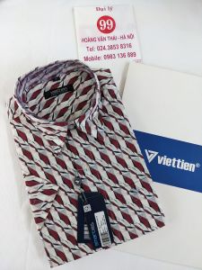 [Việt Tiến Sale] Sơ Mi Ngắn Tay - Regular Fit - Vạt vuông - Họa tiết hình khối màu đỏ sẫm xen ghi