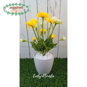 Tanaman Hias Bunga Daisy Artificial Vas Melamine Pajangan Rumah Dekorasi Ruang Tamu Aesthetic