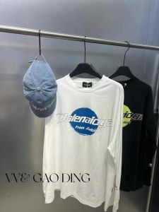 Spring 2025 Trendy Long Sleeve Letter Print T-Shirt Loose Fit Versatile Slimming Fashion Simple Style Womens Cotton Blend Top