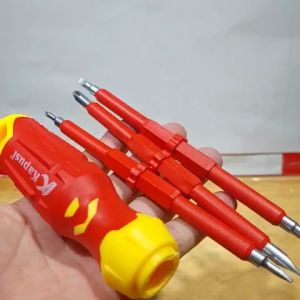 Bộ tua vít cách điện 4 chi tiết hiệuKapusi chất liệu thép CR-V 3 cây tô vít 6 đầu ( 3 dẹp 3 bake) khác nhau tay cầm cao su chống trơn trượt - Dụng Cụ Cầm tay Nam.