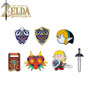 7Pcs Zeldas Sheikah Slate Hylian Shield Pins Brooch Majoras Mask Master Sword Badge Brooches Lapel Pin Jeans Shirt Bag Jewelry