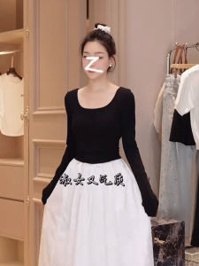 Ballet T-shirt Womens Slim Fit Long Sleeve Square Collar Summer Pure Desire Sweet And Spicy Tie Waist Top Fashionable Casual Wear