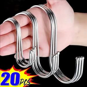 20Pcs Stainless Steel S-shaped Hooks Multipurpose Metal Clothes Hanger Hooks Heavy Duty Metal S-hooks for Hanging Clothes/Kitchen Baking Tools/office Goods