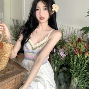 French Yunnan Tourism Ethnic Style Sling Dress Womens Summer Dopamine Wear Bohemian Mid-Length Skirt