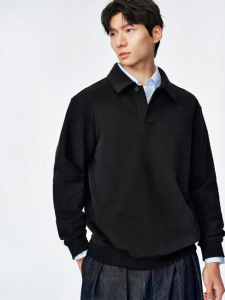 MIANXIANSHENG | Traditional Style Warm Insulated Anti-static Polo Collar One-button Sweatshirt