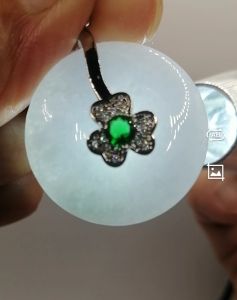 ❤️100% Authentic Brand New Set "A" grade Burmese "Ziloulan 紫罗兰 Pinangkou平安扣" jade pendant lovely lavender colour large size icy smoky jadeite 25.9/5.5mm high translucency lustrous surface clean and clear S925 sterling silver zirconia framed rare