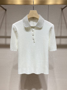Elegant Short Sleeve Knitted Top Womens Summer New Style Heavy Embellishment Polo Collar French Luxury Light Luxury Knitwear