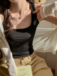 Áo Vest Không Tay Cổ Vuông Màu Đen Cho Nữ Mùa Hè 2025 Áo Lót Bên Trong Ôm Vừa Vặn Phong Cách Hàn Quốc Áo Khoác Ngoài Không Tay