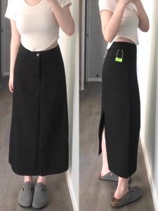 กระโปรงทรงเอเอวสูงสีดำ ทรงสลิมฟิต ยาวปานกลาง สำหรับผู้หญิงไซส์ใหญ่ ทรงสลิมฟิต ทรงเอ กระโปรงสั้น ทรงเอ ทรงสลิมฟิต