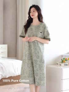 MiiOW | Pure Cotton Breathable Short Sleeve Womens Nightgown Summer Thin Lightweight Home Clothes Outwear Comfortable Sleep Dress
