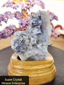 Natural Precious Cubic Purple Fluorite with Sugar Quartz Crystal Druzy Ornament #Collectibles #Fluorite Crystal