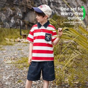 ASK JUNIOR | Breathable Turn-down Collar Stripe T-shirt for Boys