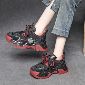 Spring 2025 Casual Fashion Retro Color Block Diamond Leather Dad Shoes Womens Comfortable All Matched Flat Heel round Toe