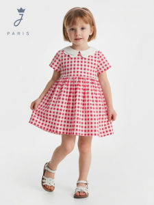Jacadi | Pleated Collar Gingham Country Style Girls Summer Dress