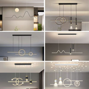 Modern Simple Smart Restaurant Hanging Lamp Bar Counter Luxury Long Strip Lighting Fixture Iron Art ABS Base PMMA High Transmission Rate Lampshade