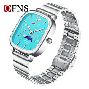 OFNS Moonphase Square Watch 50M Waterproof Quartz Watch for Men Women Students Teens Adults Couple Gift Set with Black Gift Box & Extra Silicone Strap 12 Colors Optional