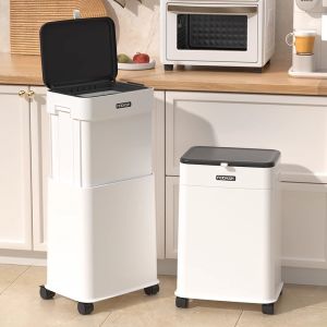 Kitchen Trash Can Large Capacity High Model No Need to Bend over New 2024 Living Room Movable Waste Bucket Family Use