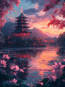 500/1000/1200/2000PCS Jigsaw Puzzle Peaceful Lotus Pond And Tower Scene For Adults Ideal For Stress Relief And Relaxation