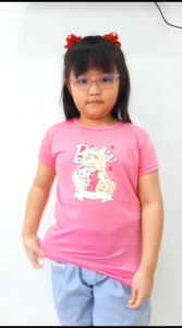 Baju Kaos Anak Cewek Barbie Lengan Pendek Bahan Adem Warna Pink