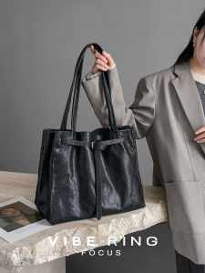 Vibe Ring Minimalist Crystal Tanned Cowhide Leather Single Shoulder Tote Bag Urban Simple Style Casual Pure Color Womens Bag