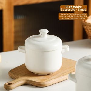 Yomerto | Home White Ceramic Double-lid Steam Cooker Crock Pot