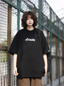 เสื้อยืดแขนสั้นผ้าฝ้ายลายตัวอักษรสไตล์ญี่ปุ่นสำหรับฤดูร้อนสำหรับผู้ชายและผู้หญิง ทรงหลวม ลำลอง คอกลม ระบายอากาศได้ดี ป้องกันแบคทีเรีย