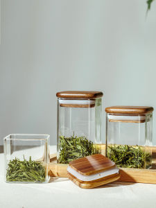Portable Small Square Food Grade High Borosilicate Glass Tea Leaf Storage Jar Sealed Container Kitchen Organization Bottle