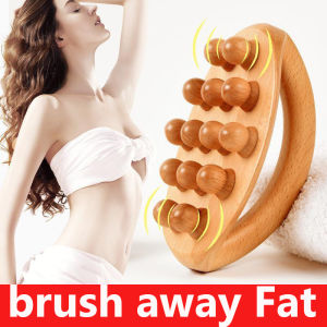 14 Beads Wood Meridian Brush Whole Body Massage Brush Household Handheld Scraping Massager Dredge Meridians Relieve Pain Fatigue for Head Neck Shoulder Belly Arm Back Leg