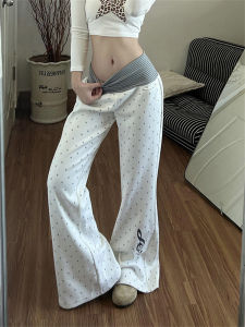 XIANGBAIWEI | White Polka Dot Stripe Waistband High-waisted Slimming Casual Flared Pants
