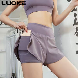 Luoke ชุดโยคะตาข่ายผู้หญิงระบายอากาศชุดกีฬาลำลองชุดโยคะแขนสั้นซัมเมอร์กางเกงขาสั้น