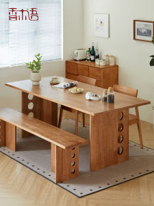 Solid Wood Dining Table And Chair Set for Home Restaurant Rectangular Mid-Century Modern Style No-Living Room Large Board Table
