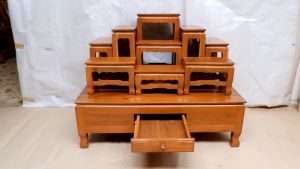 PHRAE WOOD  โต๊ะหมู่บูชาไม้สักแท้ หมู่ 9 หน้า 6 กว้าง 56  ยาว 100 สูงรวม 79 ซม. ขนาดลิ้นชัก กว้าง 29 ลึก 40 สูง 8 ซม.