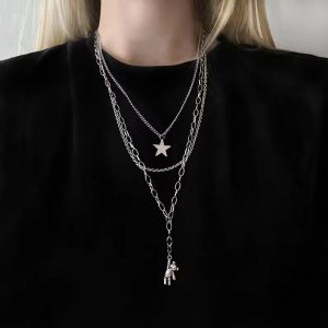 Cool Punk Rabbit สร้อยคอไทเทเนียมเหล็ก Multilayer ฮิปฮอป สไตล์จี้ < Ne1> หมี/หมูสัตว์รูปแบบสร้อยคอ